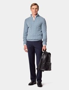 Blue Cable Knit Half Zip Jumper
