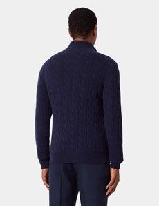 Navy Cable Knit Half Zip Jumper