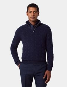 Navy Cable Knit Half Zip Jumper