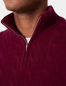Burgundy Cable Knit Half Zip Jumper