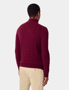 Burgundy Cable Knit Half Zip Jumper