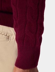 Burgundy Cable Knit Half Zip Jumper