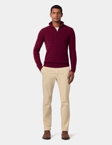 Burgundy Cable Knit Half Zip Jumper