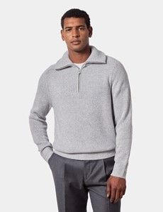 Light Grey Flat Lay Zip Neck Jumper