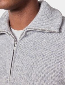 Light Grey Flat Lay Zip Neck Jumper