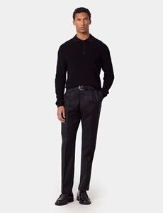 Black Knitted Polo Jumper - Machine Washable