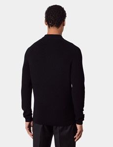 Black Knitted Polo Jumper - Machine Washable