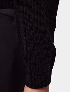 Black Knitted Polo Jumper - Machine Washable