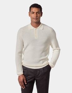 Cream Knitted Polo Jumper - Machine Washable