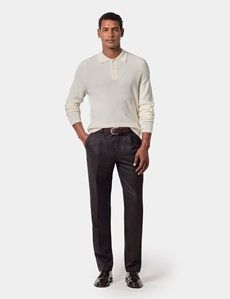 Cream Knitted Polo Jumper - Machine Washable