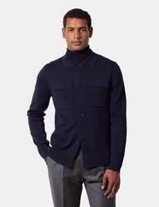 Navy Knitted Overshirt - Machine Washable