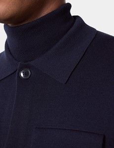 Navy Knitted Overshirt - Machine Washable