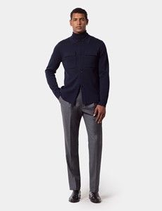 Navy Knitted Overshirt - Machine Washable