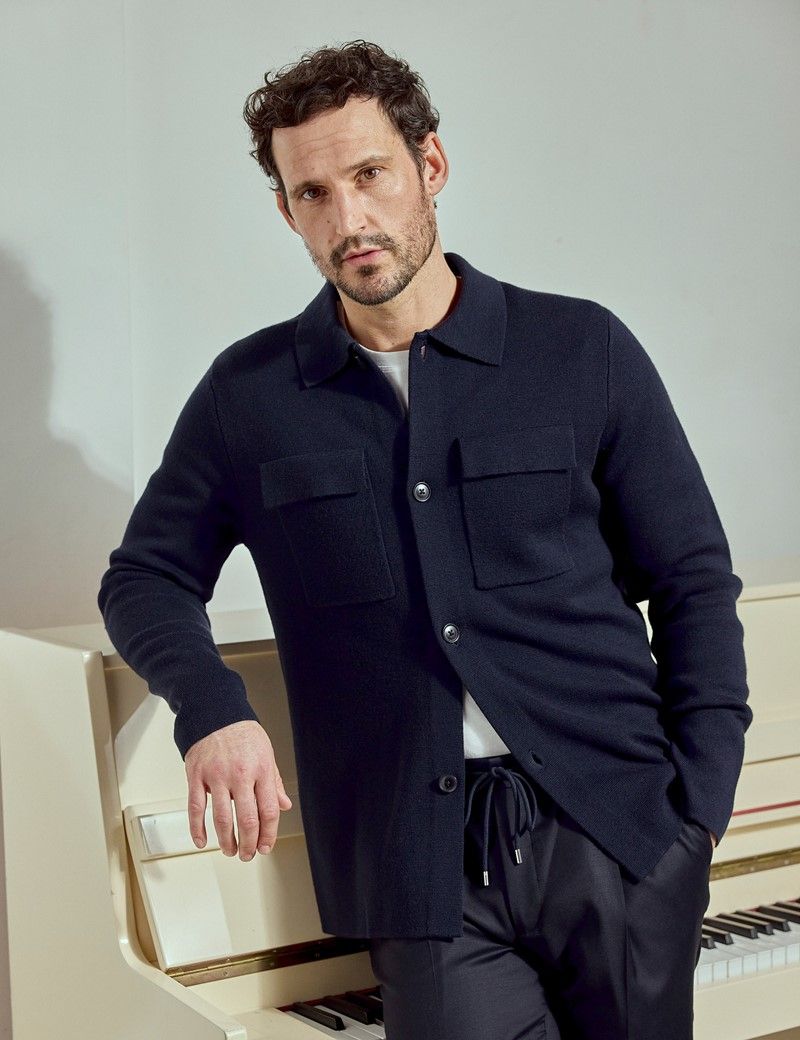 Navy Knitted Overshirt - Machine Washable