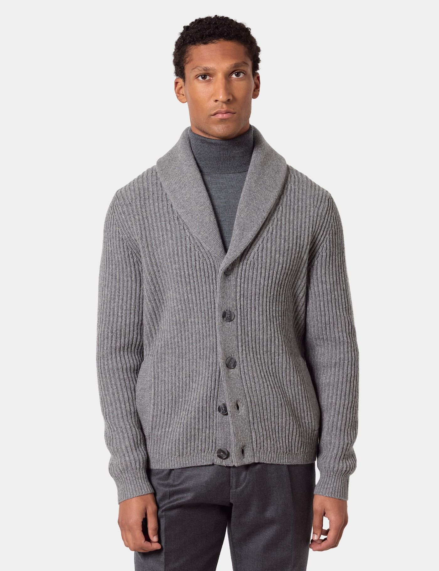 Men's Grey Shawl Cardigan | Hawes & Curtis