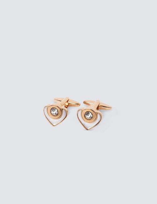 Women's Rose Heart Shaped Diamante Cufflinks