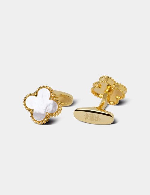 Gold Flower Cufflinks - Mother of Pearl Detail-preview