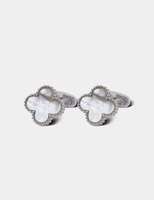 Silver Flower Cufflinks - Mother of Pearl Detail