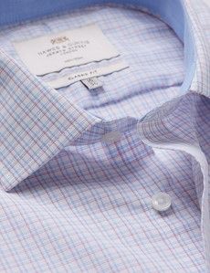 Non-Iron Red & Blue Check Classic Shirt - Contrast Detail & Breast Pocket