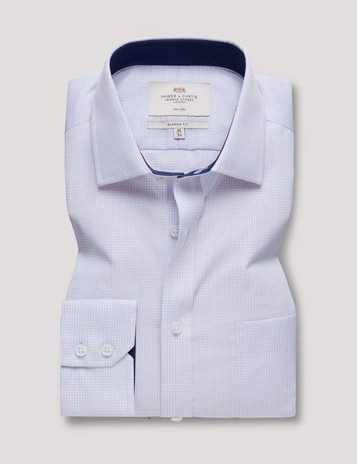 Non-Iron Pink & Blue Small Plaid Classic Shirt - Contrast Detail & Breast Pocket-preview