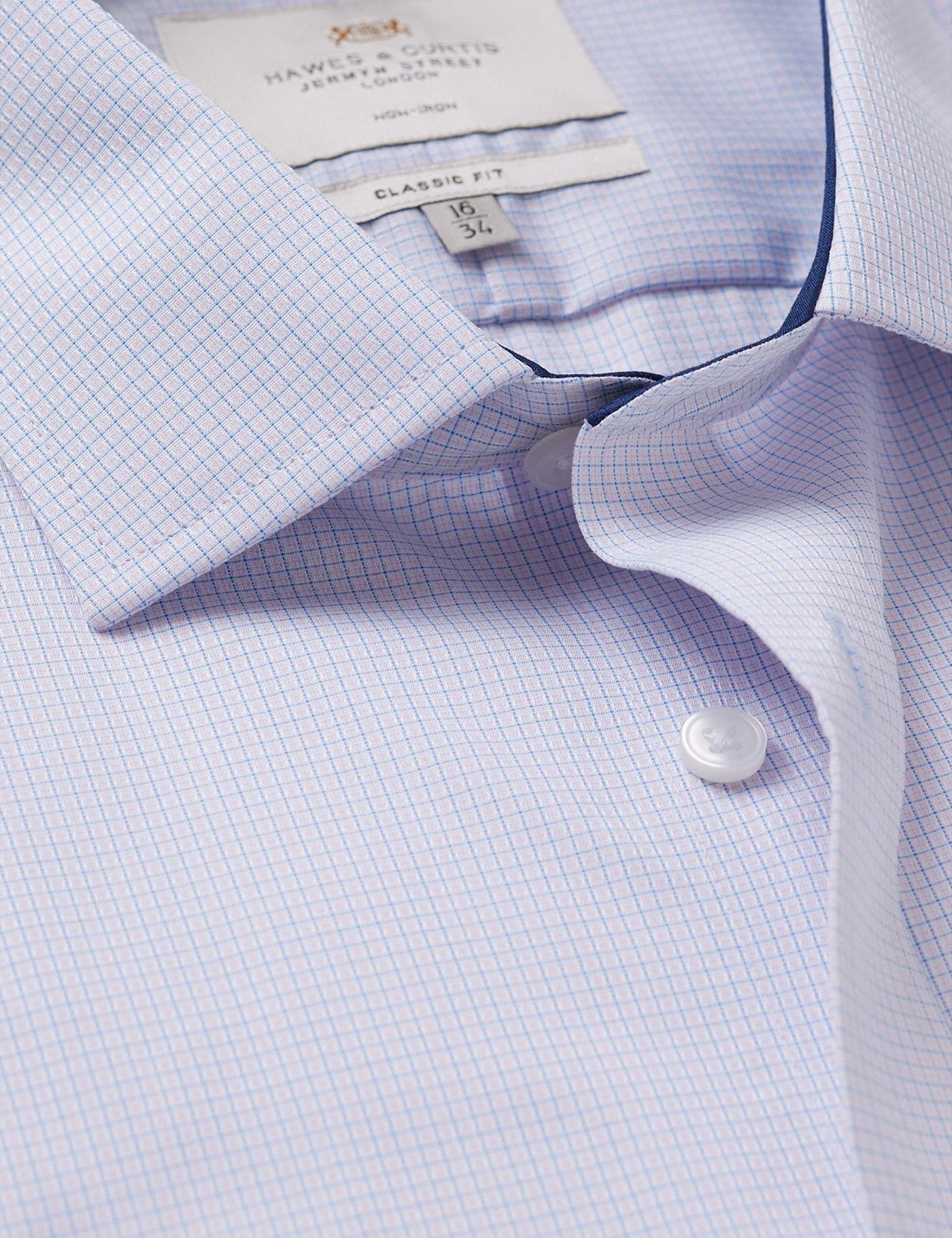 Men's NonIron Pink & Blue Plaid Classic Shirt Contrast Detail