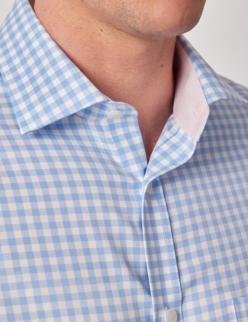 Non-Iron Blue & White Check Classic Shirt - Contrast Detail & Breast Pocket-preview