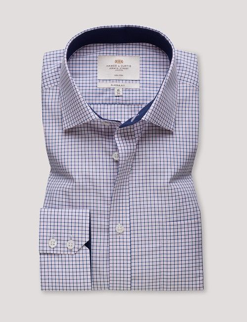 Non-Iron Pink & Navy Multi Check Classic Fit Shirt - Contrast Detail & Breast Pocket-preview