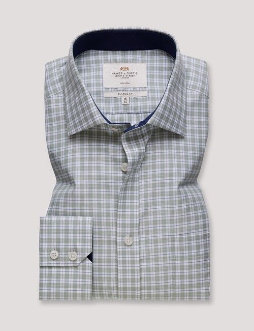 Non-Iron Green & Blue Multi Check Classic Fit Shirt - Contrast Detail & Breast Pocket-preview