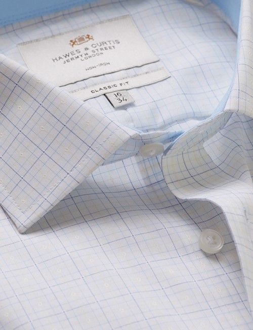 Non-Iron Blue & Yellow Multi Check Classic Fit Shirt - Contrast Detail & Breast Pocket