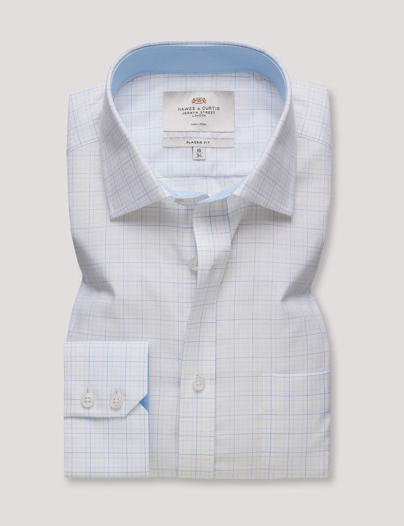 Classic Fit Blue & Yellow Check Non-Iron Shirt - Contrast Detail  - Chest Pocket-preview