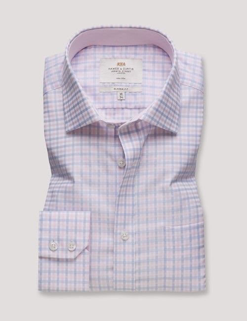 Non-Iron Pink & Blue Multi Check Classic Fit Shirt - Contrast Detail & Breast Pocket-preview