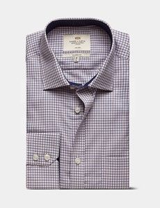 Classic Fit Pink & Navy Check Non-Iron Shirt - Contrast Detail  - Chest Pocket