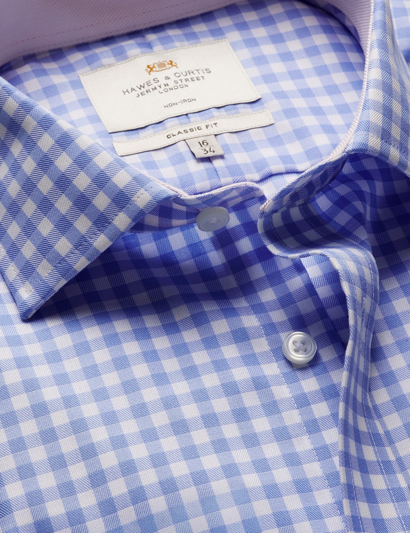 Men's Classic Fit Blue & White Bold Check Non-Iron Shirt - Contrast ...