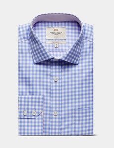 Classic Fit Blue & White Bold Check Non-Iron Shirt  - Contrast Detail  - Chest Pocket