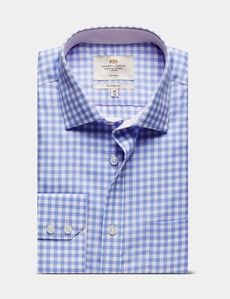 Classic Fit Blue & White Bold Check Non-Iron Shirt  - Contrast Detail  - Chest Pocket