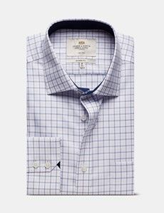 Classic Fit Blue & Lilac Check Non-Iron Shirt - Contrast Detail  - Chest Pocket