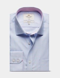 Classic Fit Blue & Pink Check Non-Iron Shirt - Contrast Detail - Chest Pocket