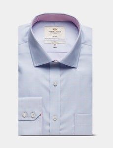 Classic Fit Blue & Pink Check Non-Iron Shirt - Contrast Detail - Chest Pocket