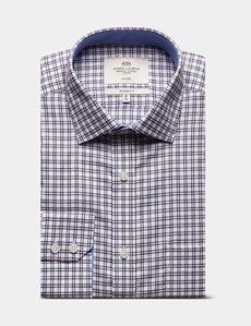Classic Fit Blue & Red Check Non-Iron Shirt - Contrast Detail - Chest Pocket