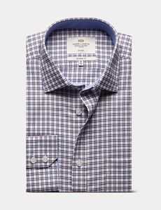 Classic Fit Blue & Red Check Non-Iron Shirt - Contrast Detail - Chest Pocket