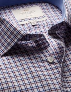 Classic Fit Blue & Red Check Non-Iron Shirt - Contrast Detail - Chest Pocket
