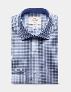 Classic Fit Blue & White Check Non-Iron Shirt - Contrast Detail  - Chest Pocket