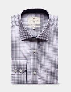 Classic Fit Navy & Pink Multi Check Non-Iron Shirt - Contrast Detail  - Chest Pocket