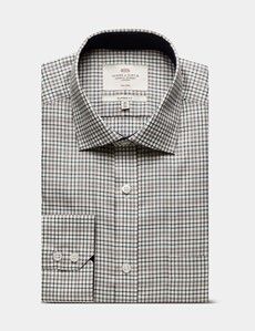 Classic Fit Green & Brown Check Non-Iron Shirt - Contrast Detail  - Chest Pocket