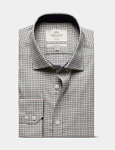 Classic Fit Green & Brown Check Non-Iron Shirt - Contrast Detail  - Chest Pocket