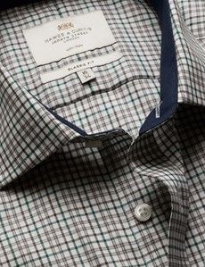 Classic Fit Green & Brown Check Non-Iron Shirt - Contrast Detail  - Chest Pocket