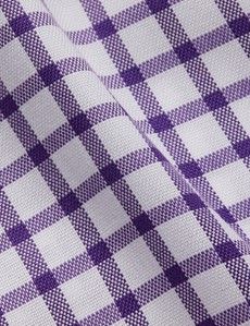 Classic Fit Purple & White Grid Check Non-Iron Shirt - Contrast Detail  - Chest Pocket