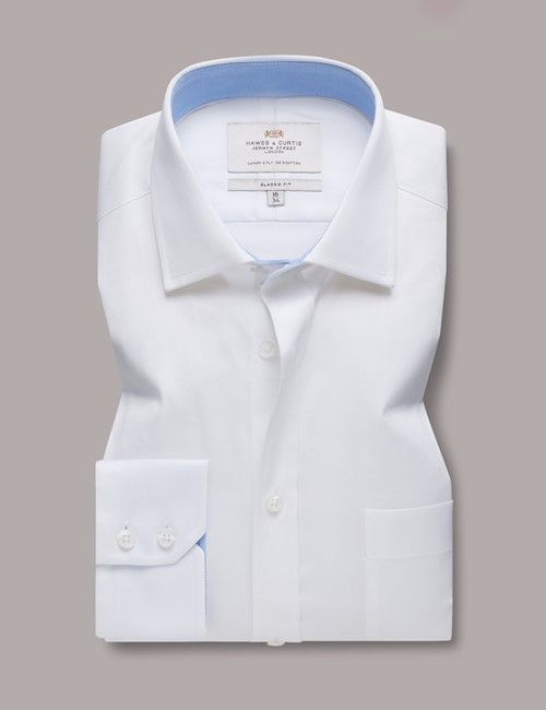 White Classic Fit Shirt - Contrast Detail & Breast Pocket-preview