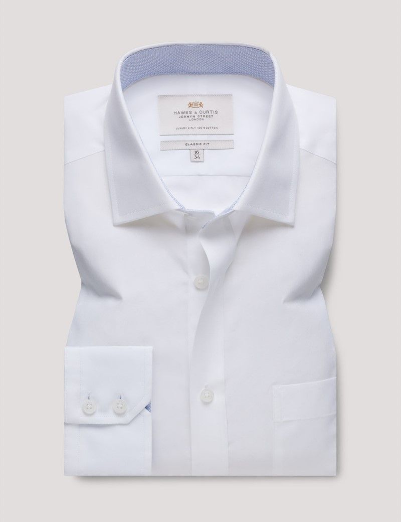 Classic Fit White Poplin Shirt - Contrast Detail  - Chest Pocket-preview