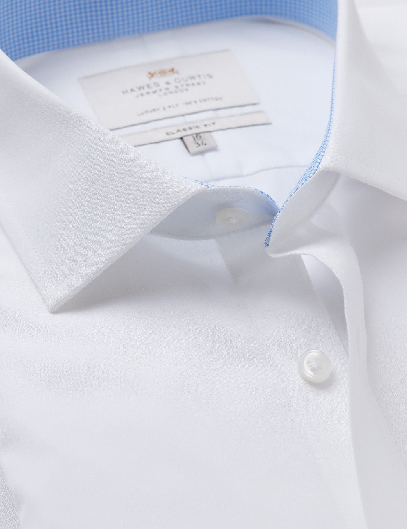 Classic Fit White Poplin Shirt - Contrast Detail  - Chest Pocket